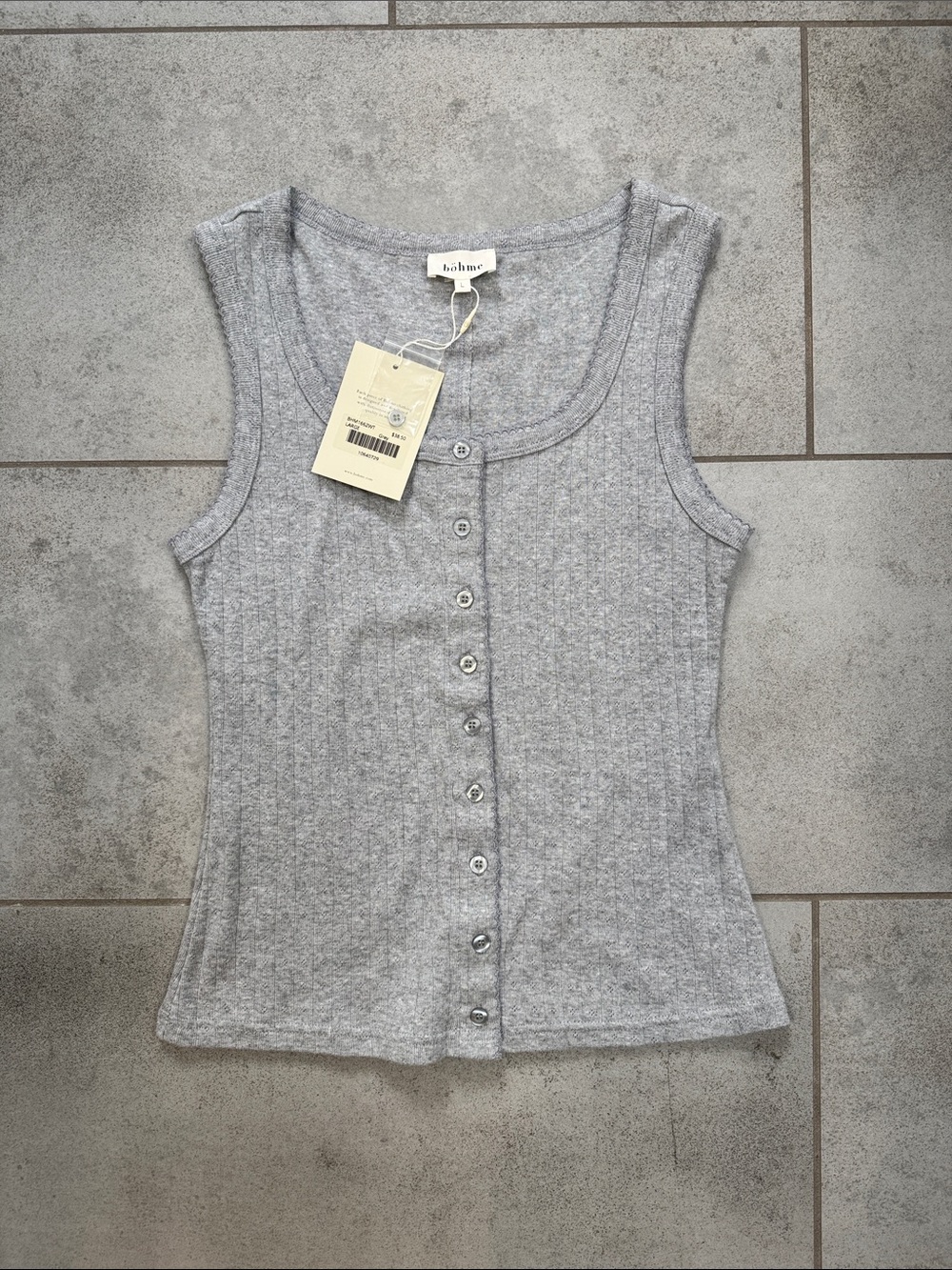 NWT Bohme Grey Buttoned Down Tank Size L